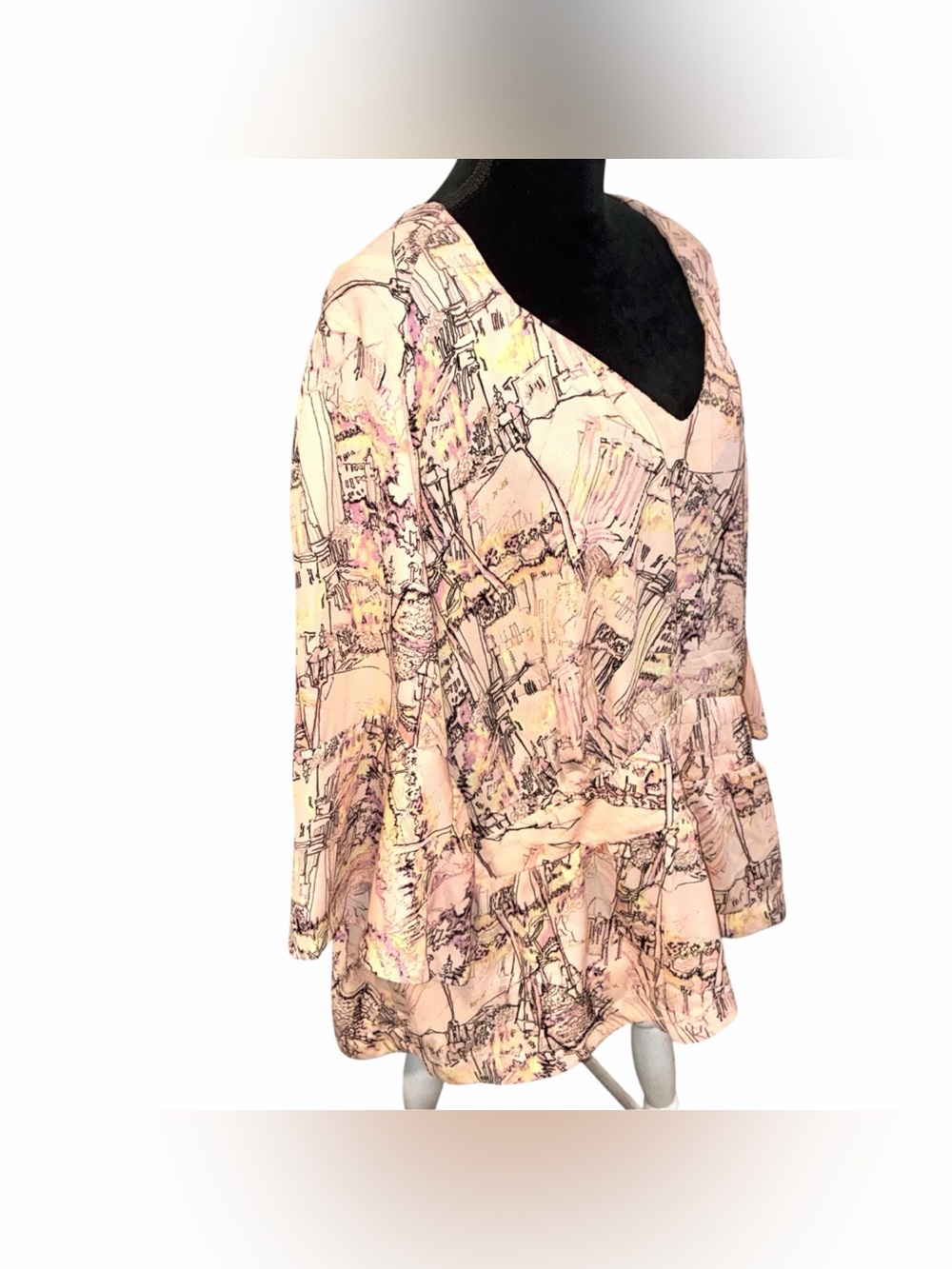 Peplum V-Neck Pink Abstract Print Women’s Top Melissa McCarthy Size 2X
